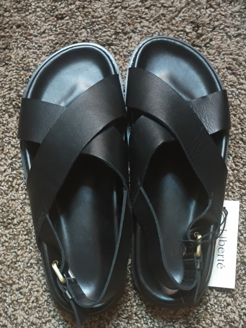 Liberte Black Crisscross Leather Slingback Sandals